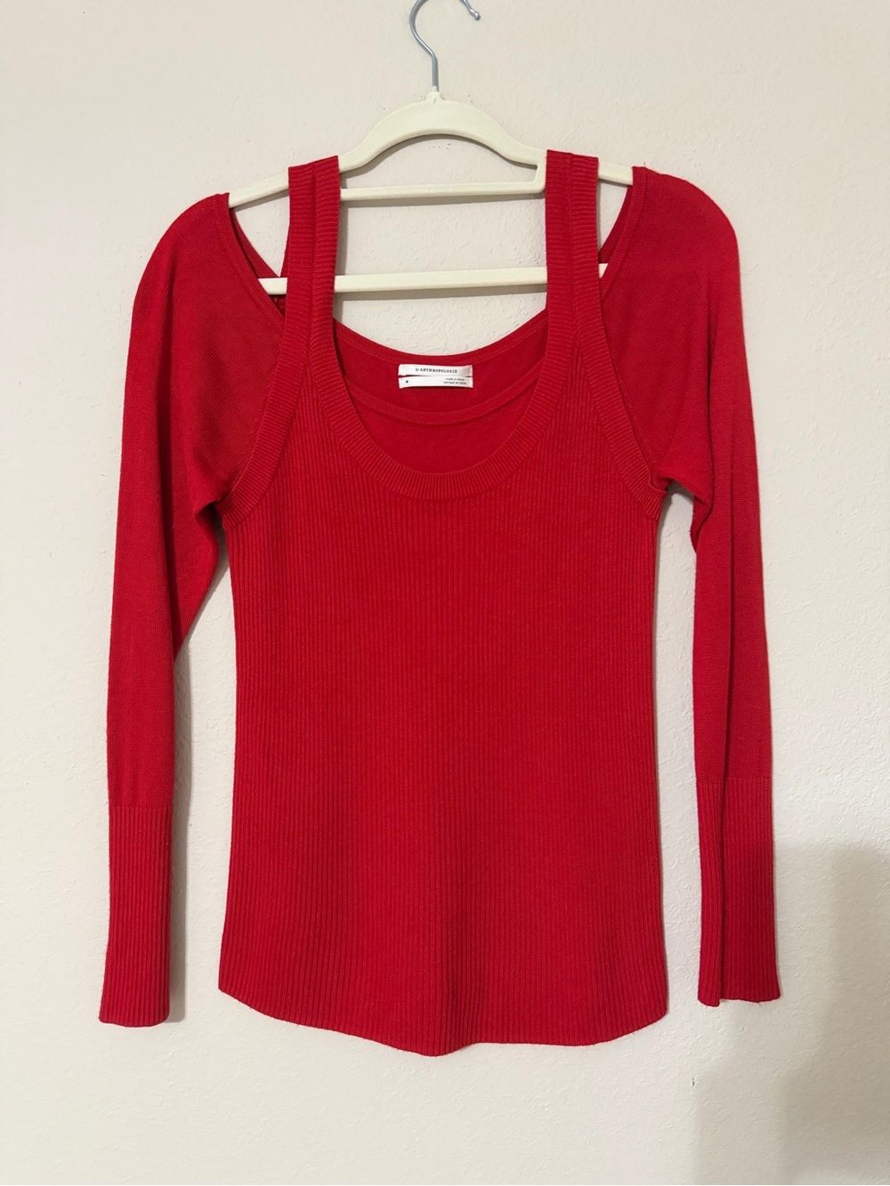 Anthropologie Jamie Open-Shoulder Ribbed Knit Top